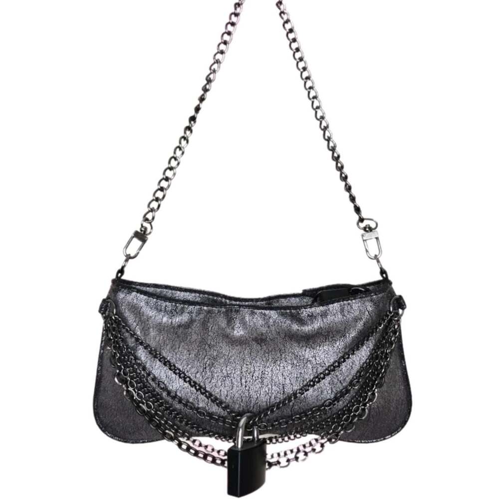 Old Navy Metallic Shoulder Bag with Custom Chains and Lock